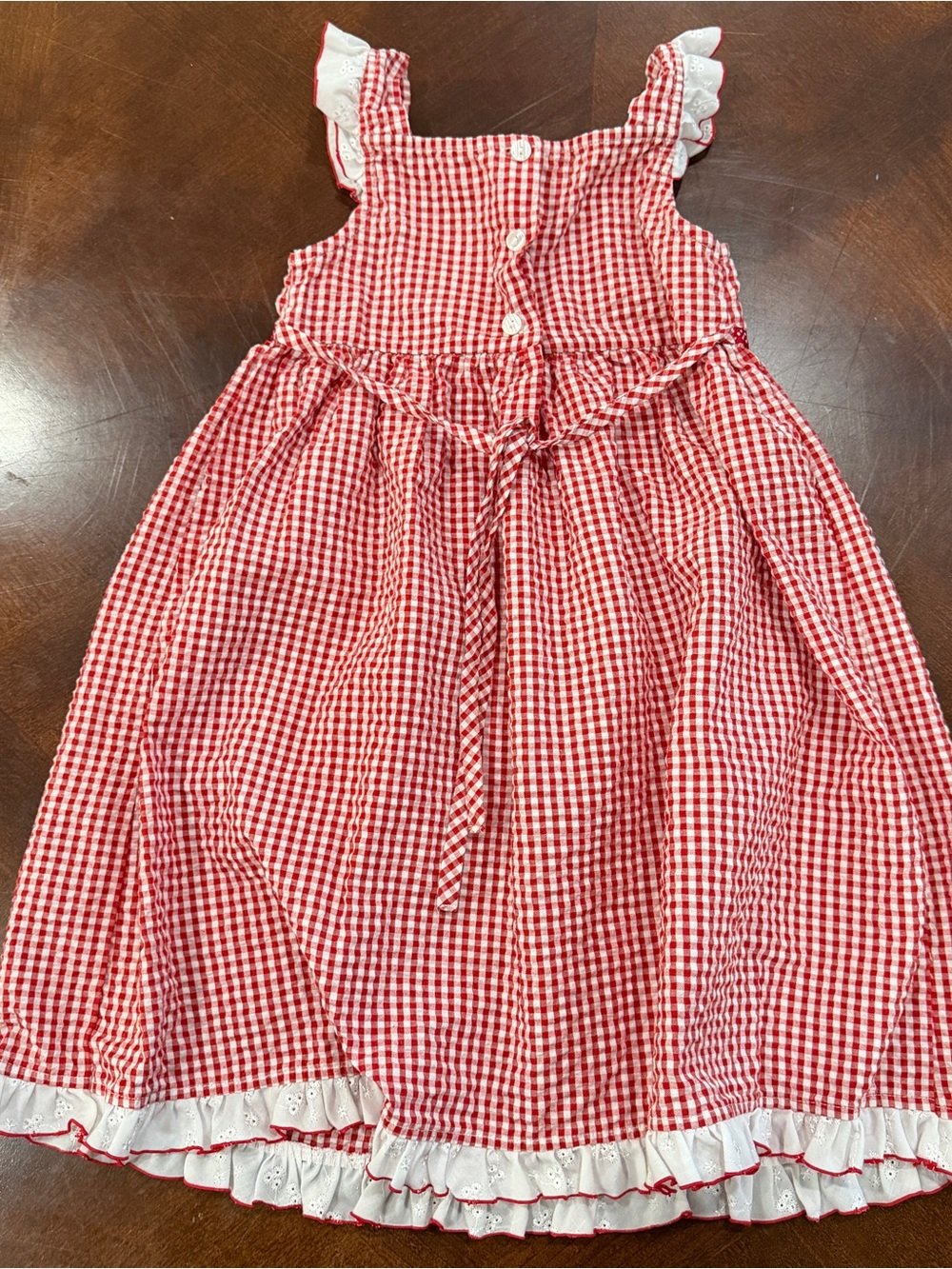 Red Gingham Youngland Watermelon Appliqué Sleeveless Sundress Sx 6X - Picture 5 of 5